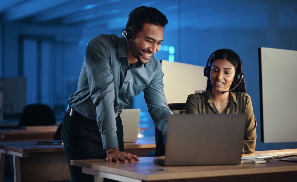businessman or virtual assistant working late